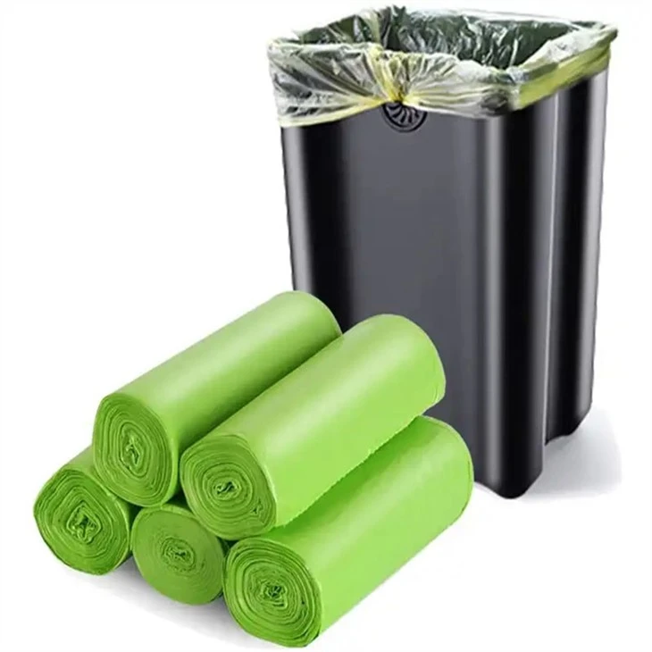Compostable Green Durable Cornstarch Drawstring Garbage Bags For Household